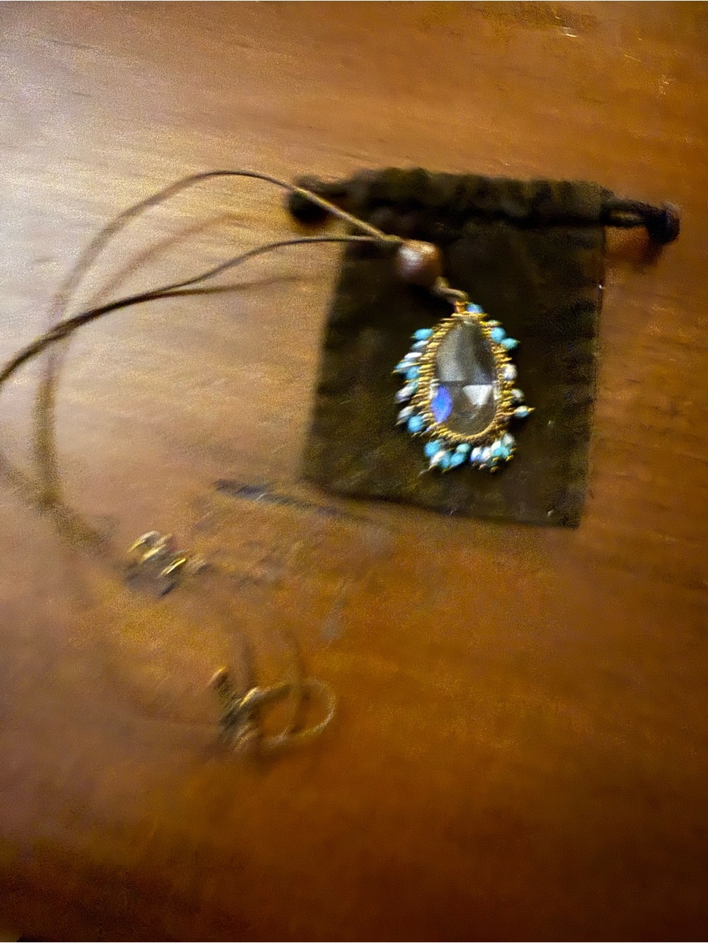 Gold Teardrop Pendant Necklace with Turquoise Accent